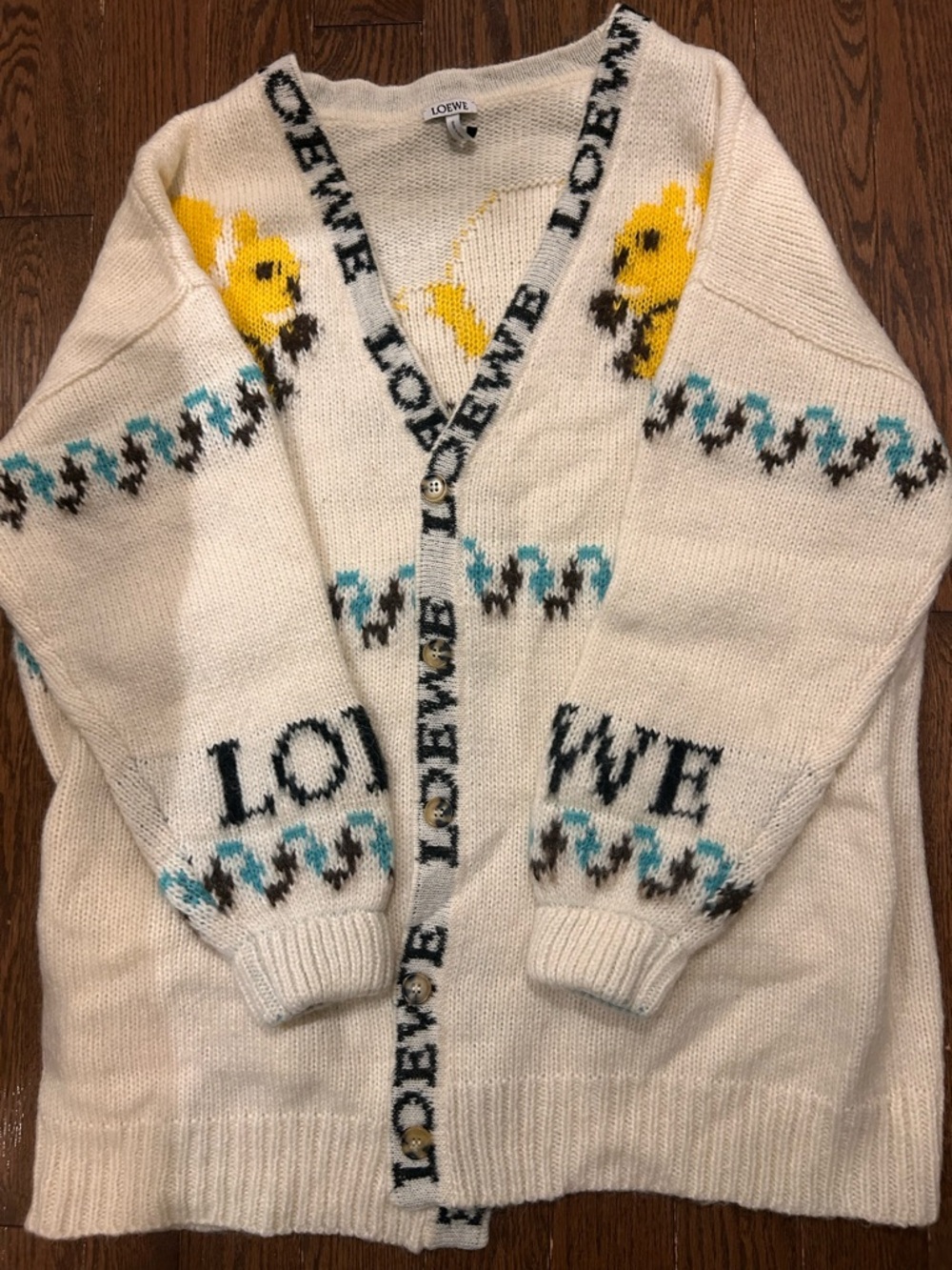 Loewe Cream Oversized Cardigan with Animal pattern